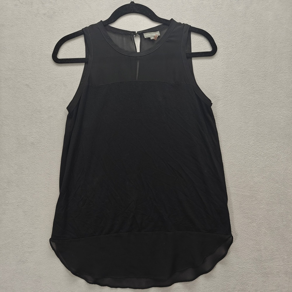 Vince Camuto Going Out Top Top Womens Size XS Sheer Panel Black Tank Dressy